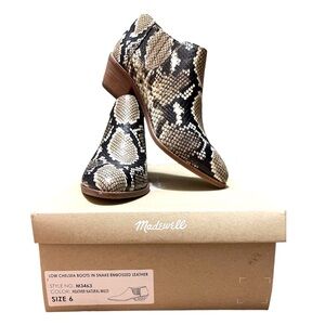 Madewell Sonia Low Chelsea Boots in Snake Embossed Leather Size 6 NIB